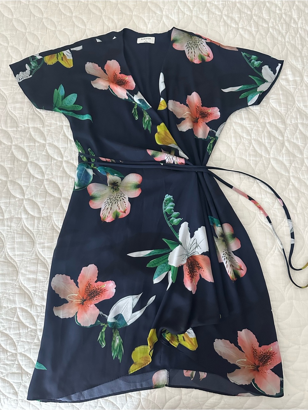 Aritzia Babaton Floral Wrap Dress in Navy